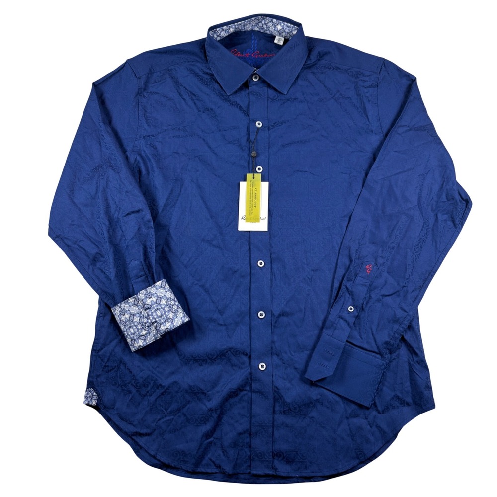NEW Robert Graham Windsor Shirt Mens M Navy Paisley Jacquard Classic Fit